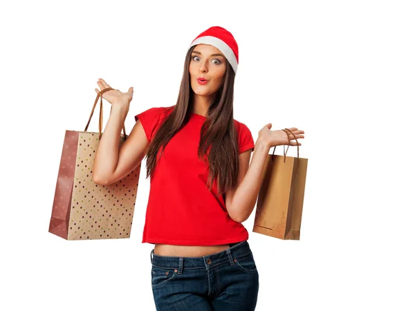 Beautiful girl on Christmas sales — Stock Photo, Image