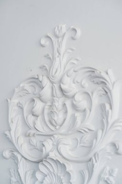 Luxury white wall design bas-relief with stucco mouldings roccoco element clipart