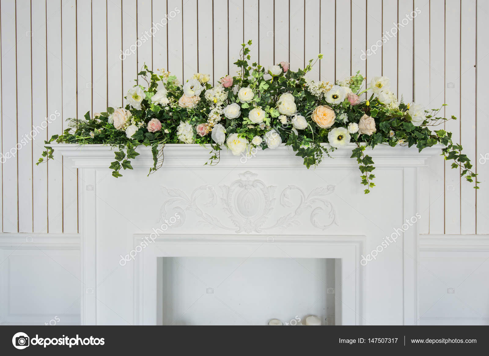 Fireplace Mantel Floral Arrangements Bouquet Of Flowers Over