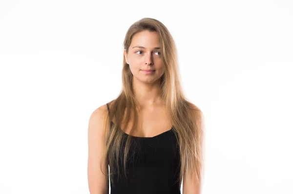 Retrato de mujer deportiva rubia joven de aspecto dudoso — Foto de Stock