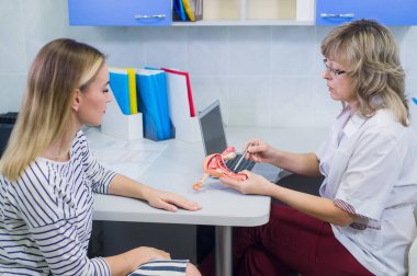 Kadın doktor jinekolog ofisi, hasta ile