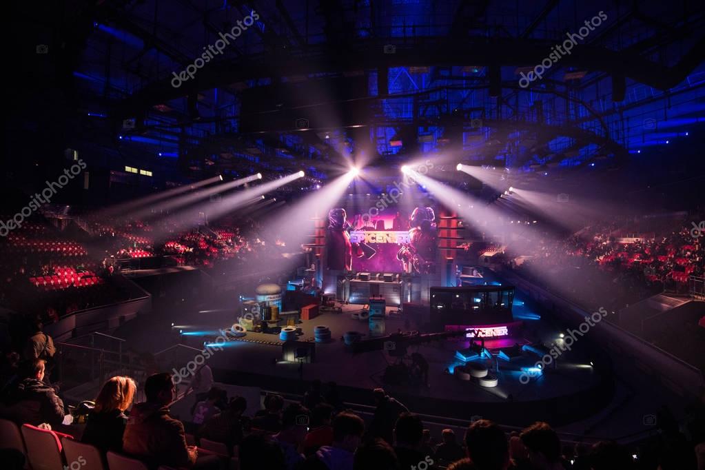 SAINT PETERSBURG, RUSSIA - OCTOBER 28 2017: EPICENTER CSGO cyber sport event. Main venue and the screen with events logo.