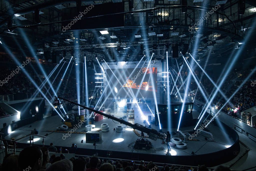 SAINT PETERSBURG, RUSSIA - OCTOBER 28 2017: EPICENTER CSGO cyber sport event. Main venue and the screen with events logo.