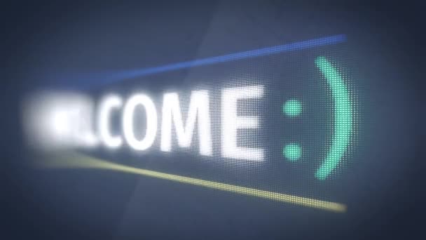 Intro video. LCD panel s třpytivým nápisem "welcome". — Stock video