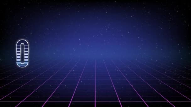 Retro, 80-an rekaman. Prasasti animasi "Gaya Retro". Bergerak grid terhadap latar belakang ruang dalam . — Stok Video