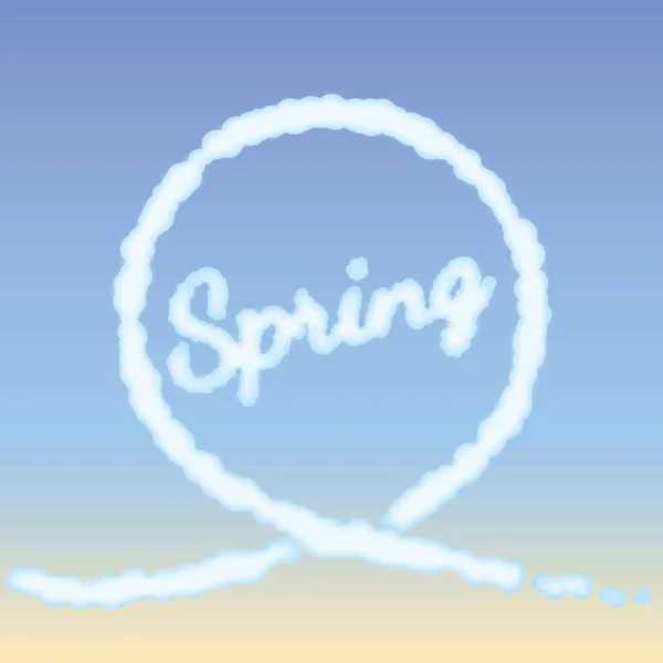 Felirat "tavaszi" stilizált felhők alatt. Vektoros illusztráció — Stock Vector