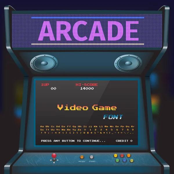 Arcade Video oyunu yazı tipi. 8 bit yazı tipi. Arcade Retro makinesi.
