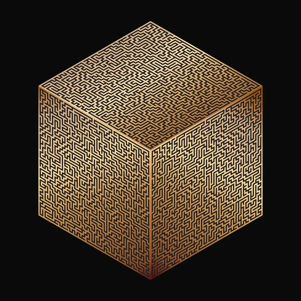 Cubo vetorial estilizado como labirinto. Decoração de labirinto . — Vetor de Stock