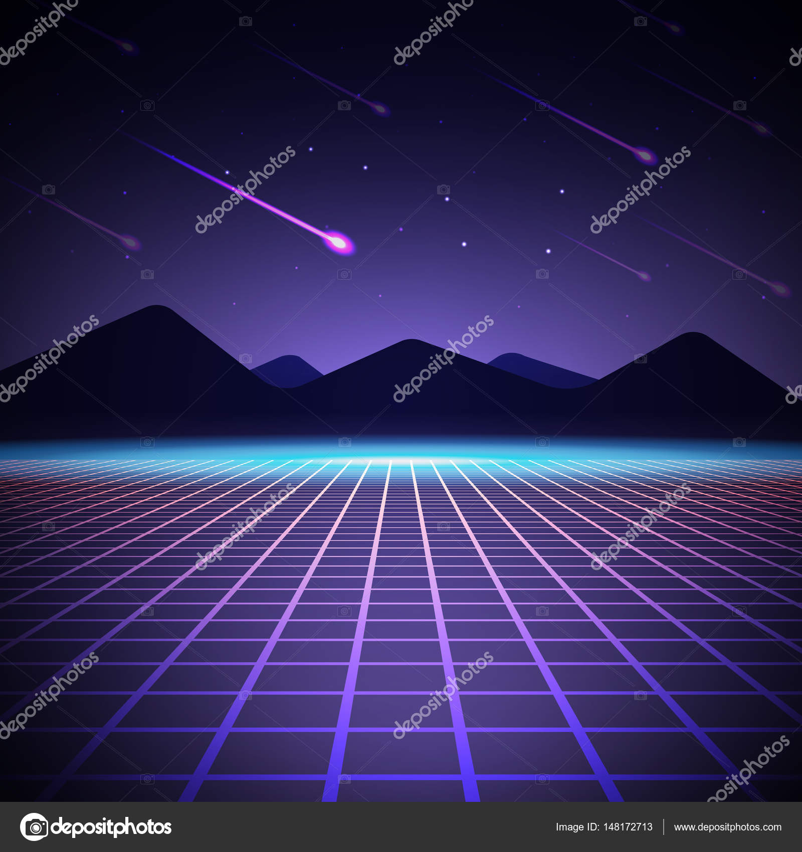 山と落下隕石の夜の風景です ベクトルの図 80 年代のアーケード スタイルの背景 ストックベクター C Tetsuobuseteru