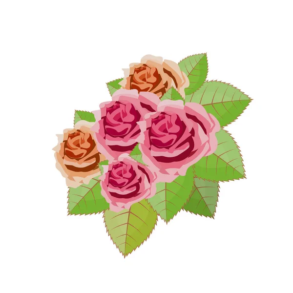 Bouquet de roses sur fond blanc. Illustration vectorielle . — Image vectorielle