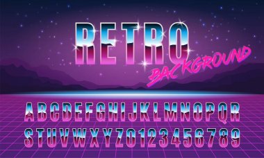 Arka plan ve yazı tipi tarzı arkadın 80s. Müzik poster şablonu. Vektör çizim.