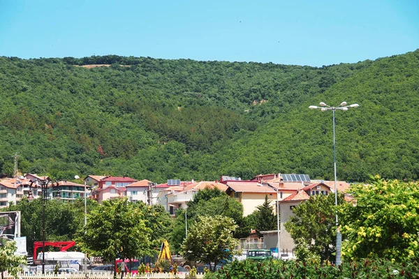 Panorama of the beautiful houses and red roofs of the Balkan mou