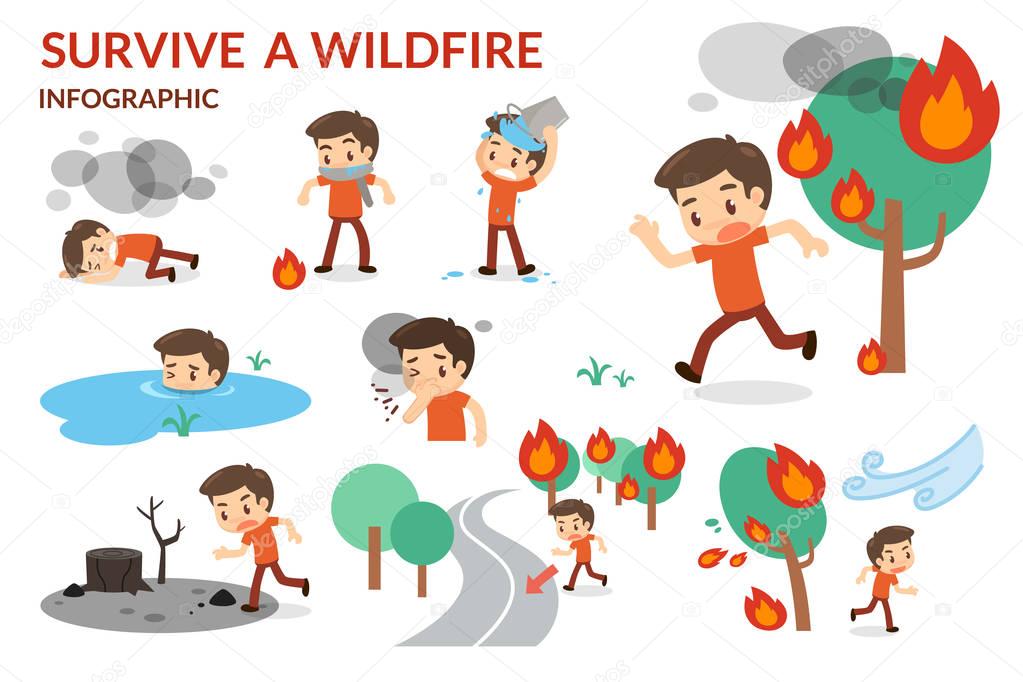 Survive a Wildfire. Forest fire. Danger of wildfire.