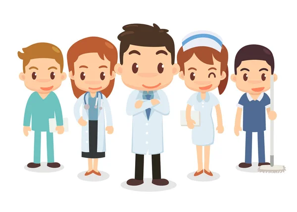 Doktor ve hastane personeli kümesi. Hastanedeki çalışanları.