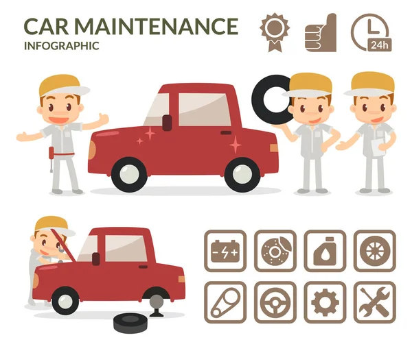 Car maintenance info graphic. Set of garage icons.