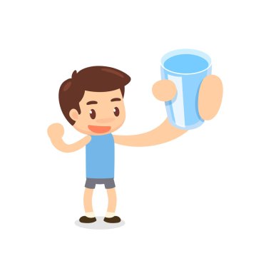 Bir adam bir bardak su gösterir.