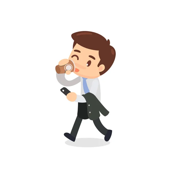 Un hombre de negocios está caminando y bebiendo una taza de café . —  Fotos de Stock