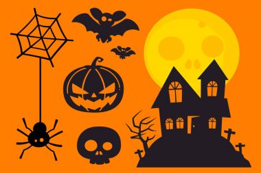 Cadılar Bayramı siluetleri. Cadılar Bayramı simgesi.