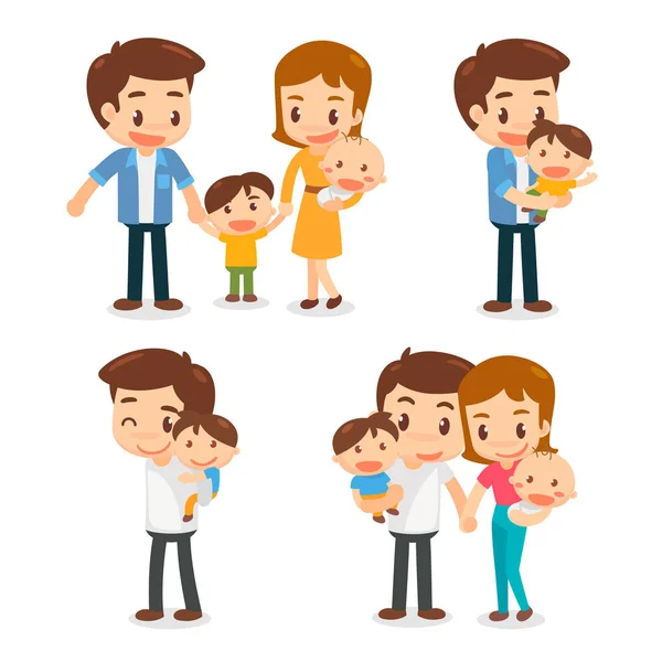 Set of characters of the family. Father, Mother, Son and Daughter. Holding hands. — Stock Photo, Image