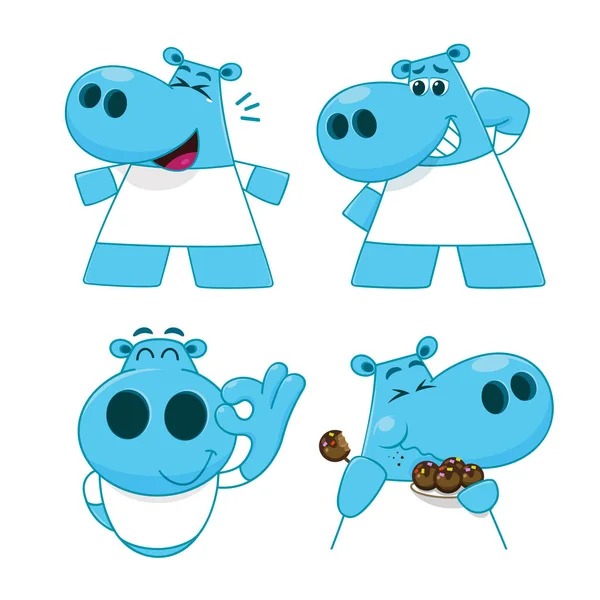 Set of Hippopotamus characters in cartoon style. Hippopotamus in various actions. Funny. — Stock Photo, Image