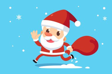 Mutlu Noeller. Noel Baba Kırmızı kostümlü çalıştıran ve elini sallayarak.