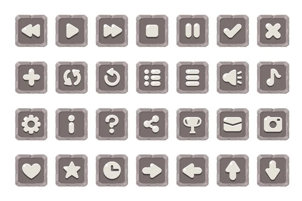 Set di pulsanti per giochi, applicazioni e siti web. Carino disegno pulsanti dei cartoni animati . — Foto Stock