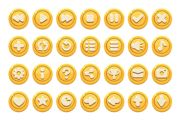 Set of buttons for games, applications and websites. Cute cartoon buttons design. Yellow theme. — Stock Photo, Image