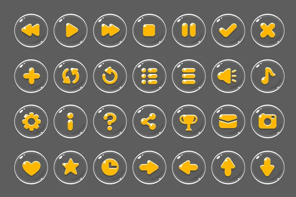 Készlet-ból gombok, játékok, alkalmazások és weboldalak. Aranyos rajzfilm gombok design. Szürke és sárga téma. — Stock Fotó