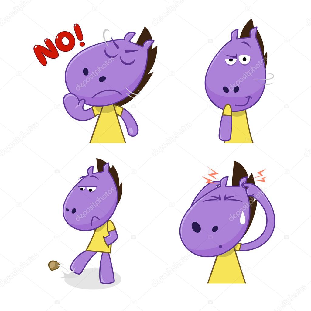 Cartoon horse in actions. Animal emotions.