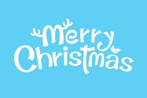 Merry Christmas text. White font on blue background. Calligraphy Lettering design card. Typography for holiday greeting.