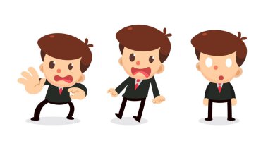 Eylemlerdeki işadamı karakter kümesi. Korkuttu.