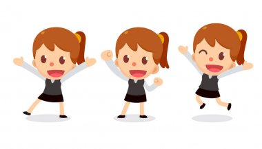 Eylemler küçük iş genç kadın karakter kümesi. mutlu.