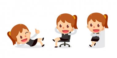 Eylemler küçük iş kadın karakter kümesi. Zaman rahat ol.