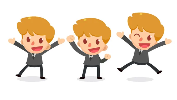 Set Tiny Businessman Character Actions Happy — Stock Photo, Image