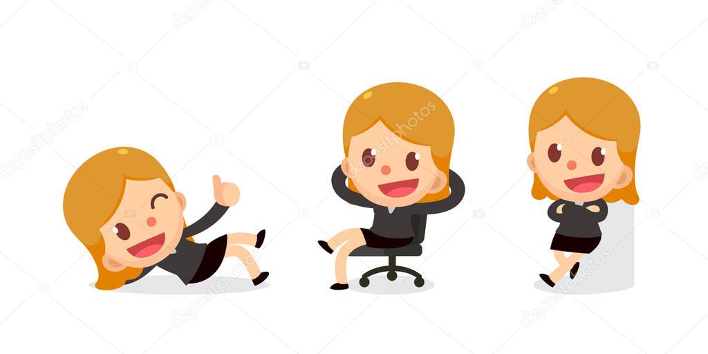 Set of tiny business woman character in actions. Relax.