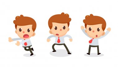 Eylemlerdeki işadamı karakter kümesi. Bir şey korkuyor.