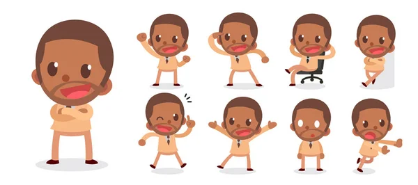 Set Tiny Black Businessman Character Actions — Stock Photo, Image