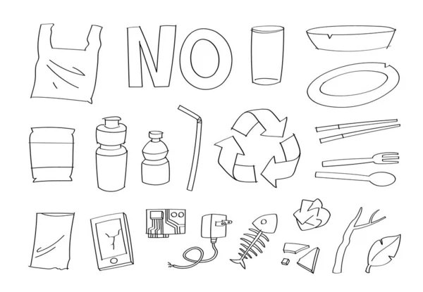 Leuke Doodle Junk Plastic Cartoon Pictogrammen Objecten — Stockfoto