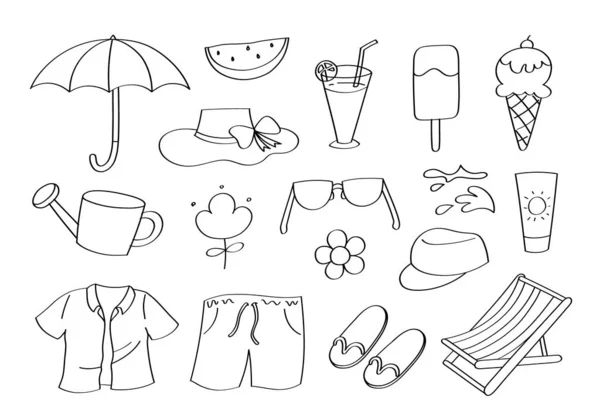 Lindo Doodle Temporada Verano Iconos Dibujos Animados Objetos — Foto de Stock