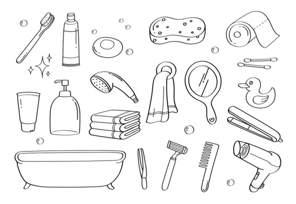 Cute Doodle Bathroom Accessories Cartoon Icons Objects — Stock Photo, Image