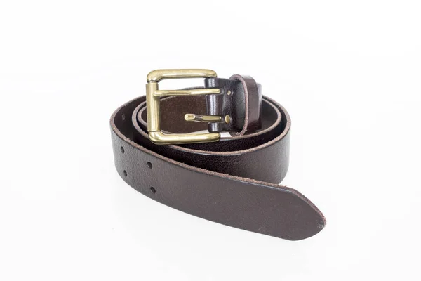 Brown leather belt isolated on white — Stock Photo, Image