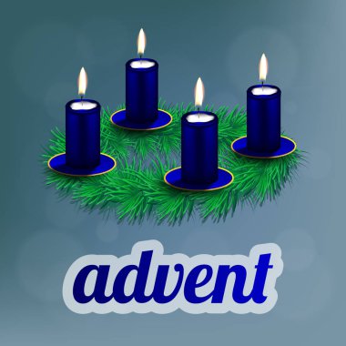 Advent çelenk mavi elemanları ile gösteren resim