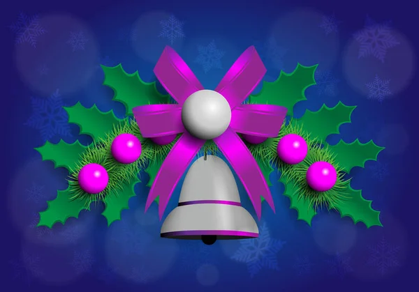 Ilustración de guirnalda de Navidad con elementos morados y plateados — Vector de stock