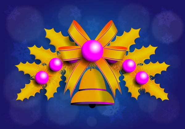 Ilustración de guirnalda navideña dorada con elementos púrpura — Vector de stock