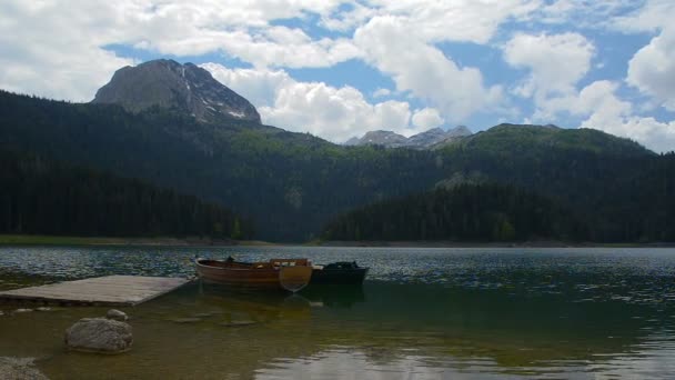 Panoramisch Beeld Van Een Bergmeer Montenegro Zomerperiode Black Lake Onder — Stockvideo