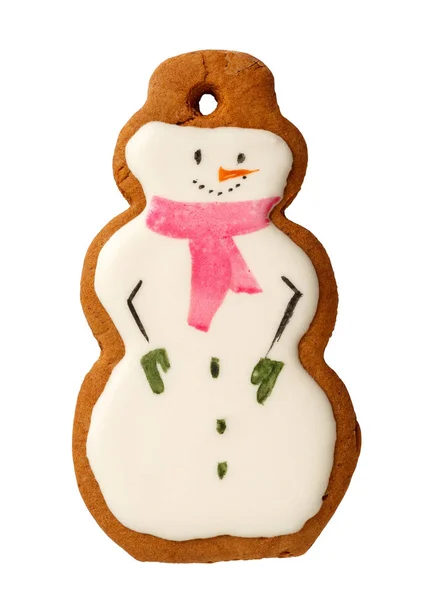 Traditional Iced Gingerbread Christmas Cookies Snowmen Isolated — Stock Photo, Image