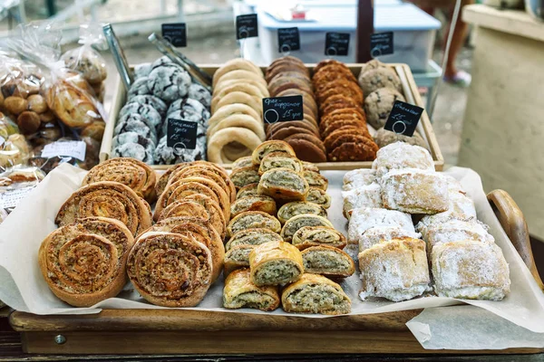 Assorted homemade nut roll pastry on table — Stock Photo, Image