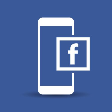 Mavi zemin üzerine beyaz smartphone simgesi. Modern basit düz telefon. Vektör illüstrasyon sosyal ağ işareti.