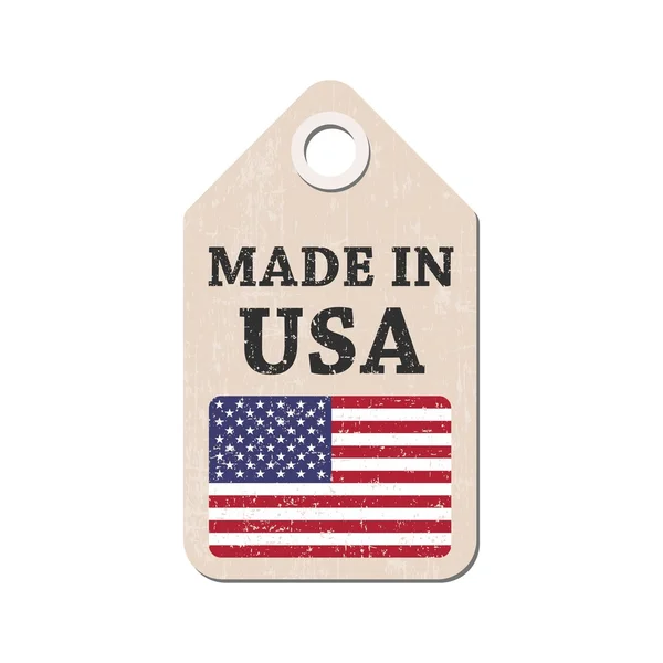 Etiqueta colgante hecha en USA con bandera. Ilustración vectorial — Vector de stock