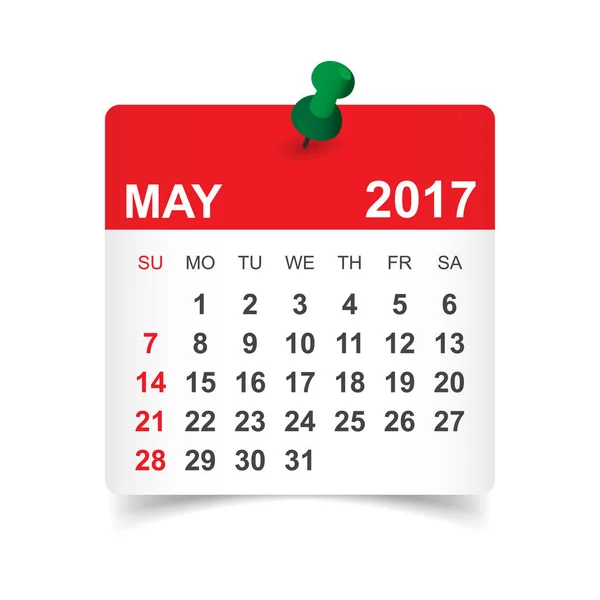 Μαΐου 2017. Εικονογράφηση διάνυσμα ημερολόγιο — Διανυσματικό Αρχείο